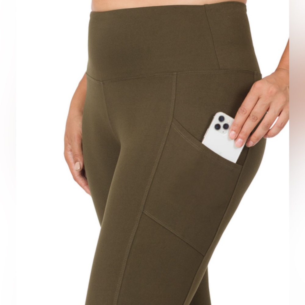 ZENANA SIDE POCKET BRUSHED MICROFIBER FULL LENGTH LEGGINGS - Picture 2 of 2